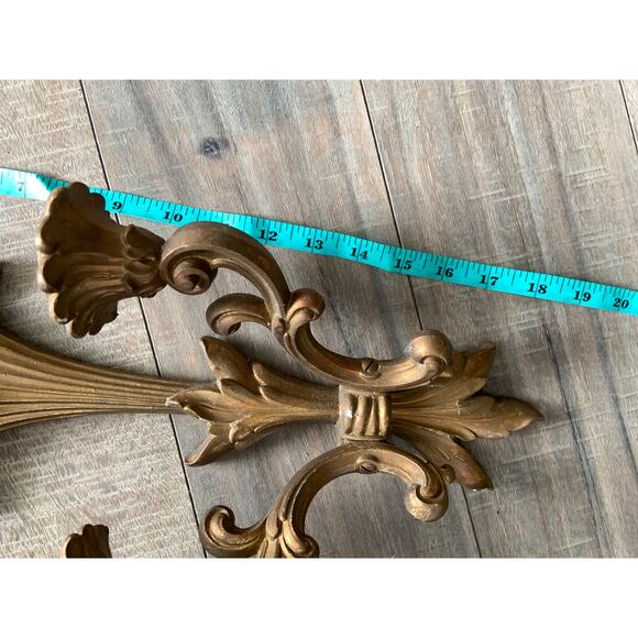 Vintage 1950s Pair of Syroco Wood 2 Arm Wall Sconces Gold Gilt Hollywood Regency - Picture 9 of 11